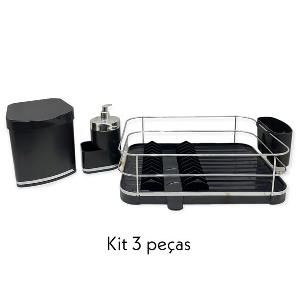 Kit Pia Cozinha Future 3pçs Preto Com Cromado