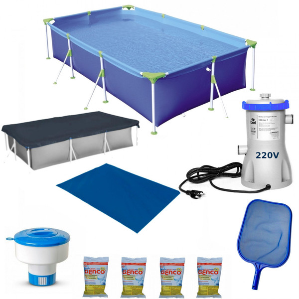 kit piscina 3700 l flutuador capa forro peneira cloro filtro 220v