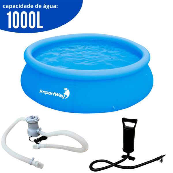 Kit Piscina Borda Inflável 1000l + Filtro Piscina 1249l/h + B