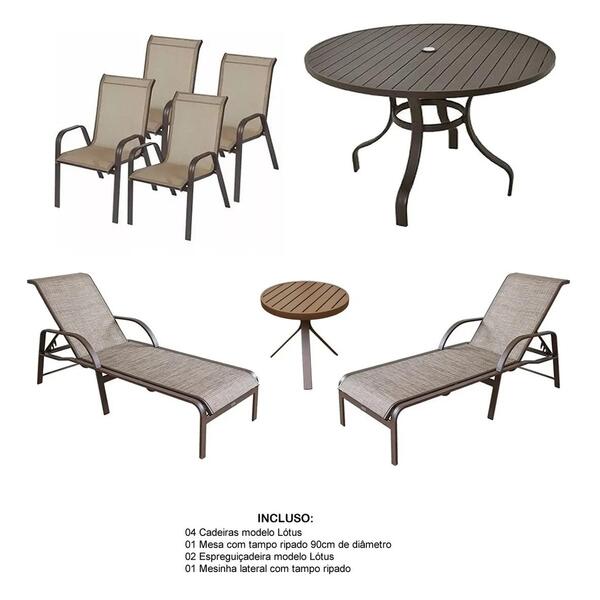 Kit Piscina Jogo Mesa 4 Cadeiras Aluminio E Espreguiçadeiras