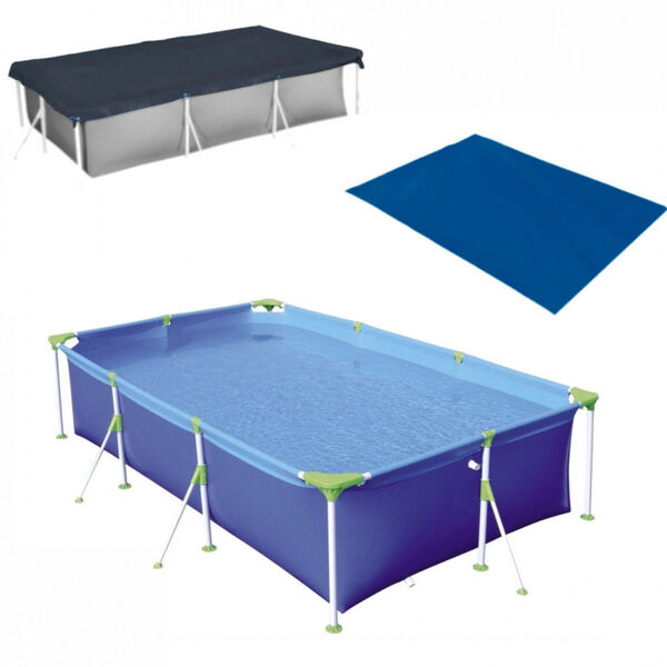 Kit Piscina Retangular Premium 3700 L + Capa E Forro Mor