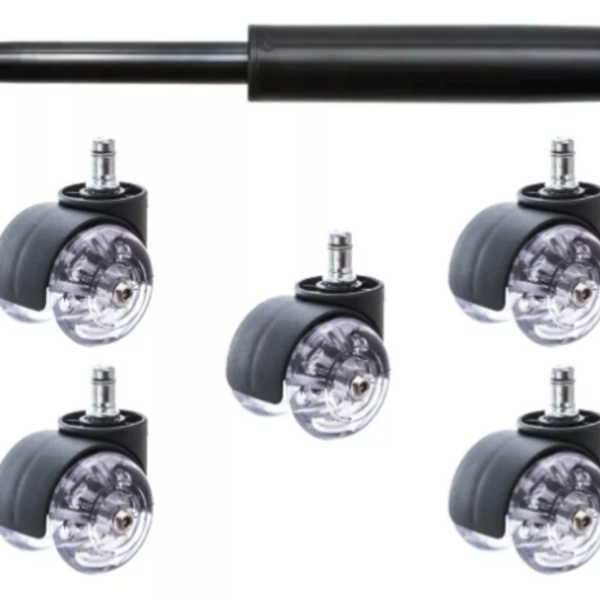 Kit Pistão A Gás Cadeira + Rodinhas Gel Anti Risco E Ruído