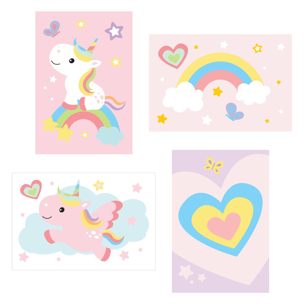 Kit Placa Decorativa MDF Infantil Unicornio 4un 30x40