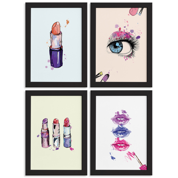 Kit Placa Decorativa MDF Maquiagem 4un 20x30cm