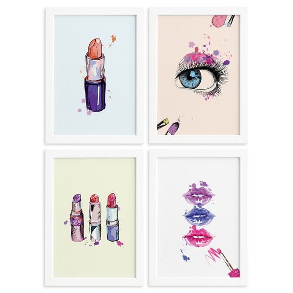 Kit Placa Decorativa MDF Maquiagem 4un 20x30cm