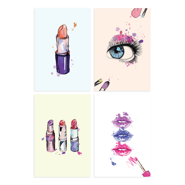 Kit Placa Decorativa MDF Maquiagem 4un 30x40cm