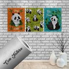 Kit Placa Decorativa Premium Com Textura Artística Tema Panda