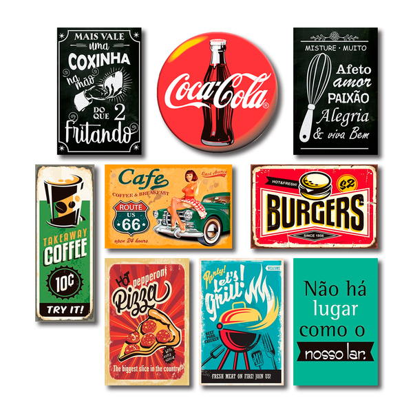 Kit Placas Decorativas Cozinha Frases Vintage  Mdf -9 Placas