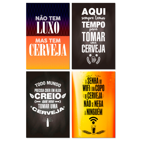 Kit Placas Decorativas Frases Bebidas 4 Pçs 20x13 Cm