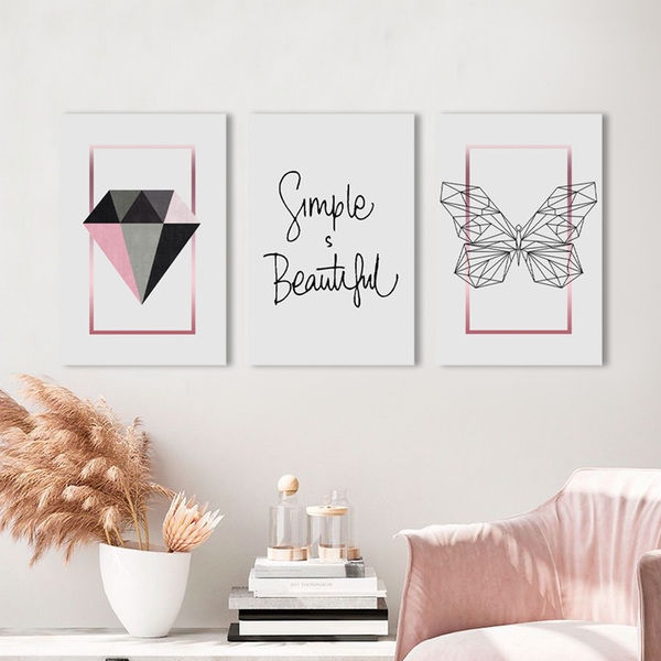 Kit Placas Decorativas Quadros Geométricas Rose Gold