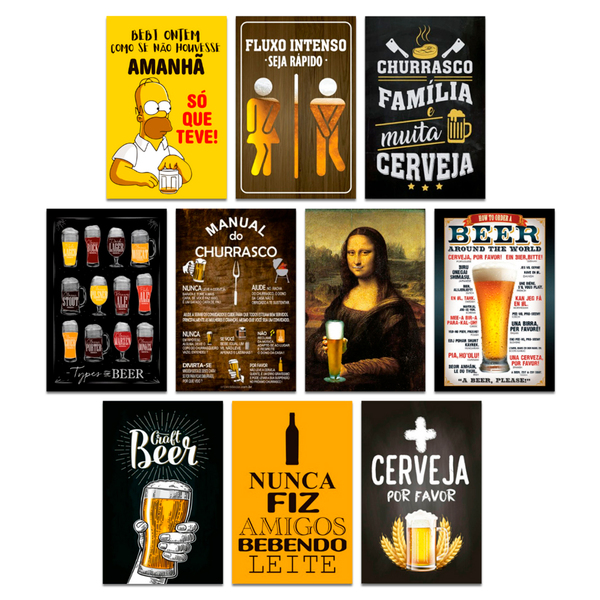 Kit Placas Quadros Decorativo Frases Bebidas 10 Pçs 20x30 Cm