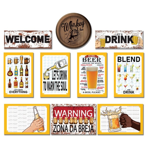 Kit Placas Quadros Decorativos 10 Pçs Cervejas E Bebidas