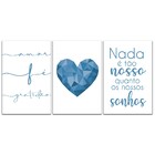 Kit Placas Quadros Decorativos 3 Pçs 20x30 Coração Cores - Az