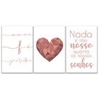Kit Placas Quadros Decorativos 3 Pçs 20x30 Coração Cores - Ro