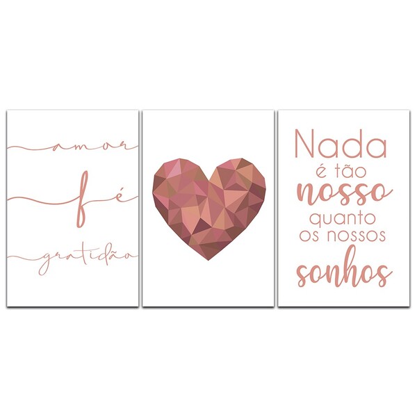 Kit Placas Quadros Decorativos 3 Pçs 20x30 Coração Cores - Ro