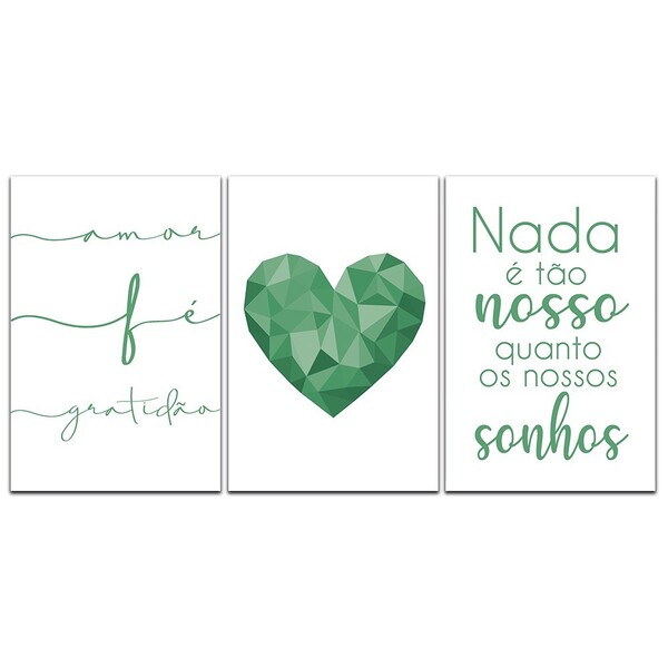 Kit Placas Quadros Decorativos 3 Pçs 20x30 Coração Cores - Ve