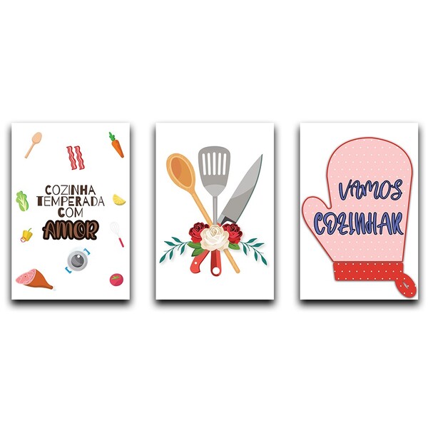 Kit Placas Quadros Decorativos 3 Pçs 20x30 Cozinha