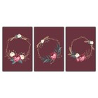Kit Placas Quadros Decorativos 3 Pçs 20x30 Flores Vinho