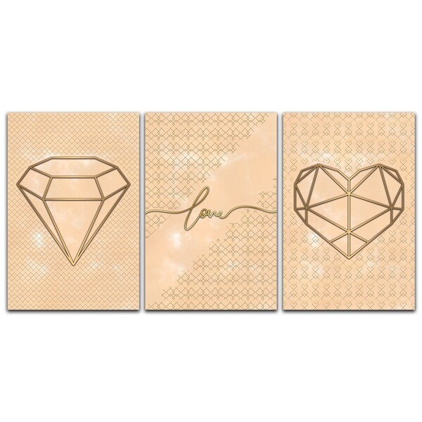 Kit Placas Quadros Decorativos 3 Pçs 20x30 Love Cores - Laran