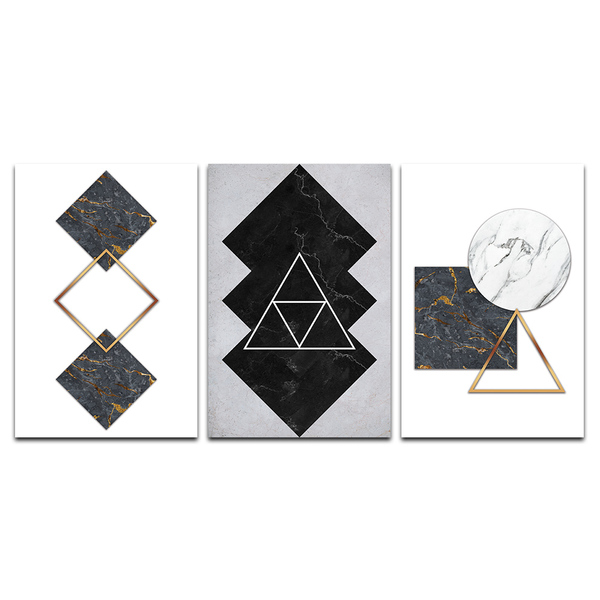 Kit Placas Quadros Decorativos 3 Pçs 20x30 Mármore Preto