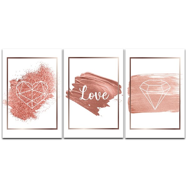 Kit Placas Quadros Decorativos 3 Peças 20x30 Tintas Rosa