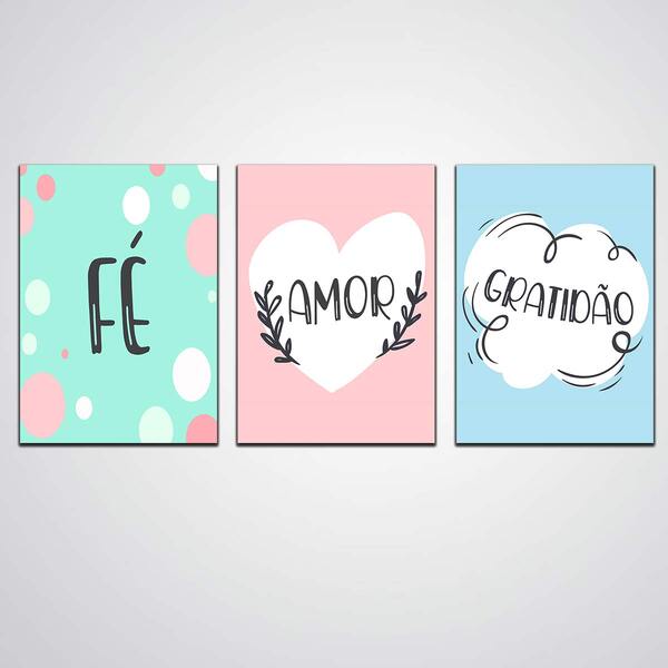 Kit Placas Quadros Decorativos 3 Peças Mdf 20x30 Sala Quarto