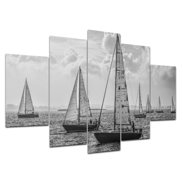 Kit Placas Quadros Decorativos 5 Pç 3d Borda Infinita Barcos
