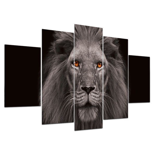 Kit Placas Quadros Decorativos 5 Pçs 3d Borda Infinita Leão