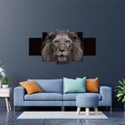 Kit Placas Quadros Decorativos 5 Pçs 3d Borda Infinita Leão