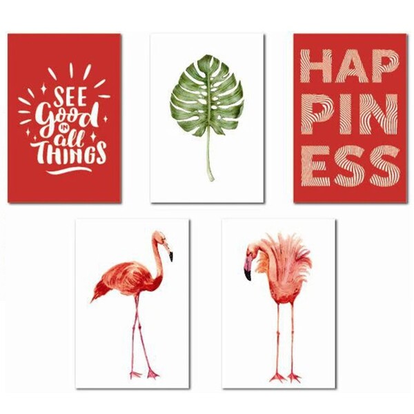 Kit Placas Quadros Decorativos 5 Peças Mdf 20x30 Flamingo