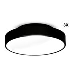 Kit Plafon Painel Redondo 30cm Para 2 Lâmpadas Preto 3 Peças