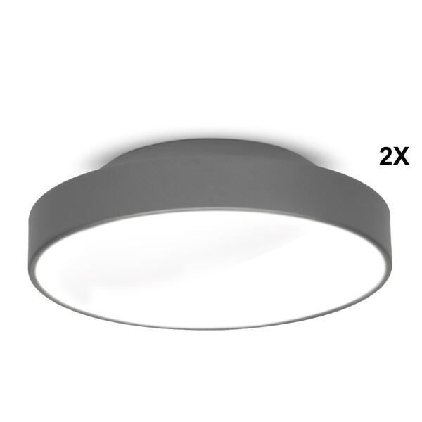 Kit Plafon Painel Redondo 35cm Para 2 Lâmpadas Prata 2 Peças