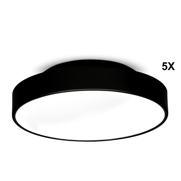 Kit Plafon Painel Redondo 35cm Para 2 Lâmpadas Preto 5 Peças