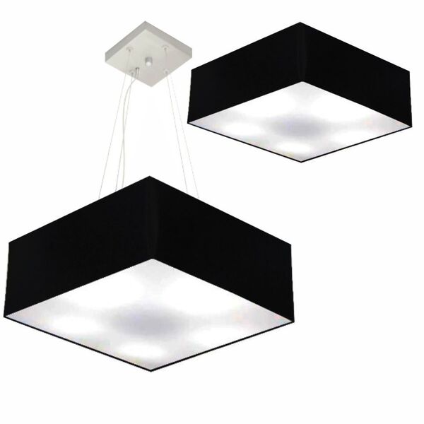 Kit Plafon Quadrado Md-3002 E Pendente Md-4032 Cúpula Em Teci