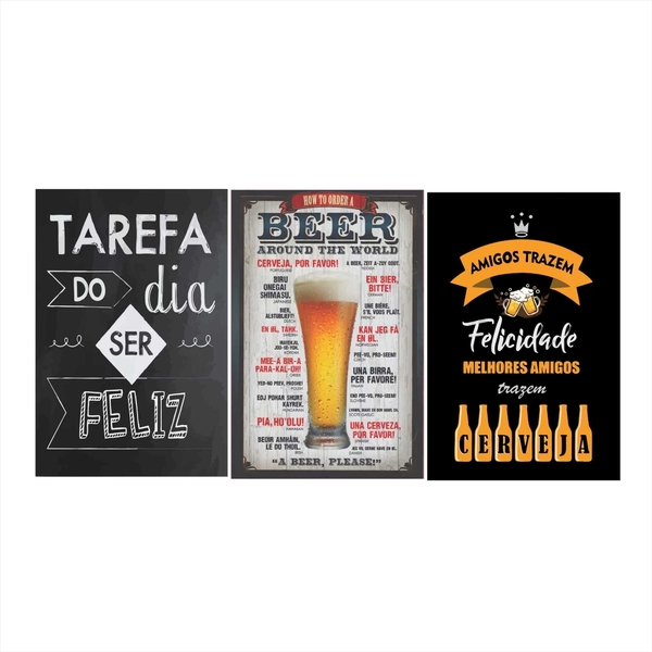 Kit Plaquinhas Decorativas Felicidade/cerveja 20x30