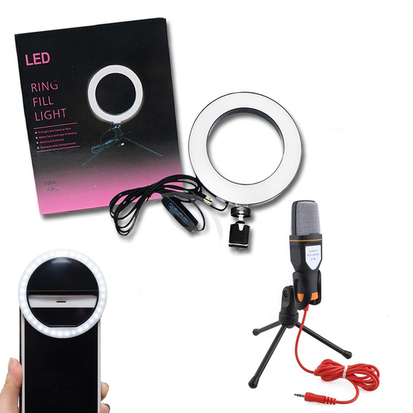 Kit Podcaster - Ring Light 6" Com Tripé De 16cm + Microfone S