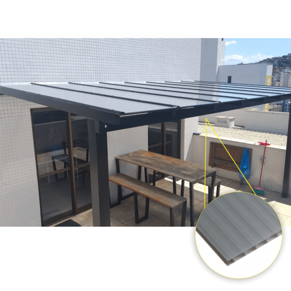 Kit Policarbonato Cinza Refletivo 6mm 2,00m X 3,00m - Perfis