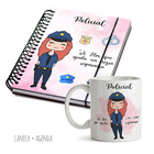 Kit Policial Feminino Caneca E Agenda - Ruivo