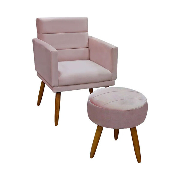 Kit Poltrona + Puff Nina Para Sala Em Veludo Rose Star Confort