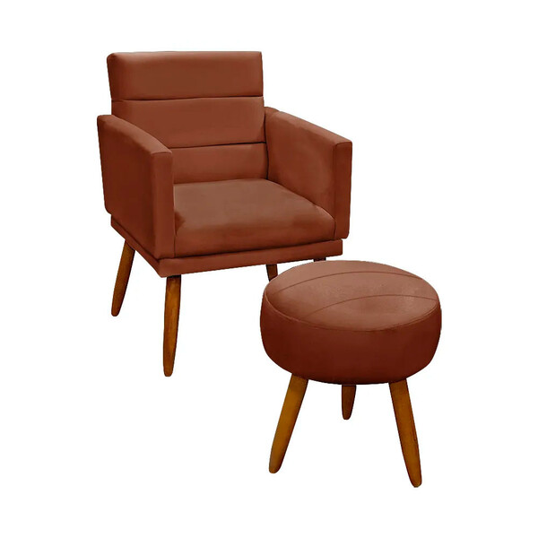 Kit Poltrona + Puff Nina Para Sala Em Veludo Terracota Star C