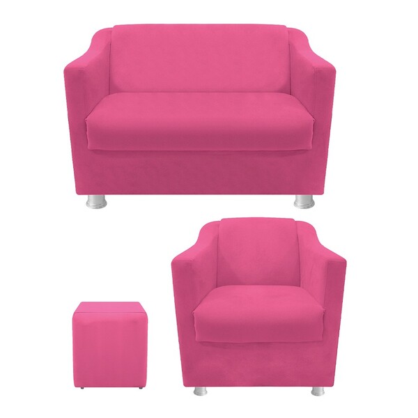 Kit Poltrona  Namoradeira Tilla E Puff Dado Corano Pink - Ama