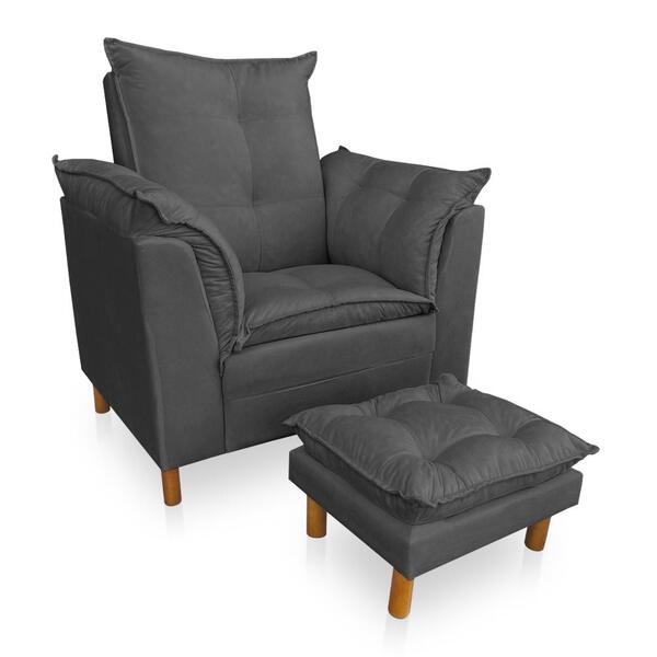 Kit Poltrona Amamentação Sara + Puff Suede Cinza Dal Poz Esto