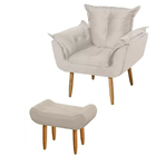 Kit Poltrona Com Puff Decorativo Recepção Opala Suede Bege