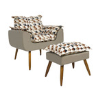 Kit Poltrona Com Puff Opala Composê Triângulo Bege Com Veludo