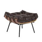 Kit Poltrona Costela Com Puff Para Sala Couro Puro Marrom