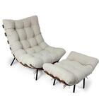 Kit Poltrona Costela Com Puff Para Sala Linho Bege