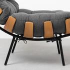 Kit Poltrona Costela Com Puff Para Sala Linho Chumbo