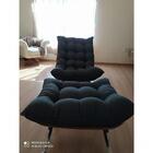 Kit Poltrona Costela Com Puff Para Sala Linho Grafite