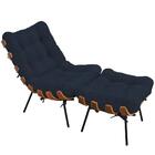 Kit Poltrona Costela Com Puff Para Sala Suede Azul Marinho