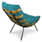 Kit Poltrona Costela Com Puff Para Sala Suede Azul Turquesa